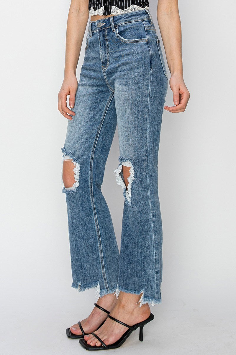 Jolene Risen High Rise Straight Crop Jeans in Medium Wash