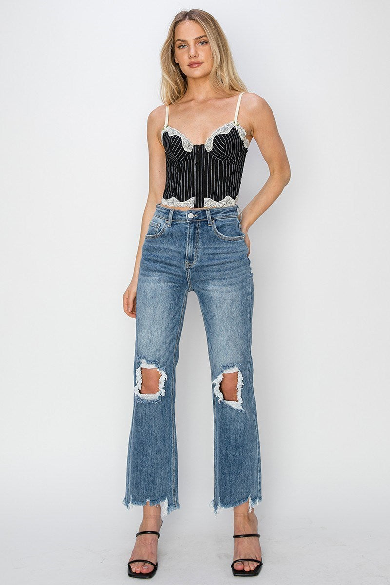 Jolene Risen High Rise Straight Crop Jeans in Medium Wash