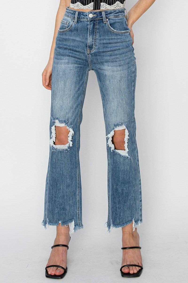 Jolene Risen High Rise Straight Crop Jeans in Medium Wash