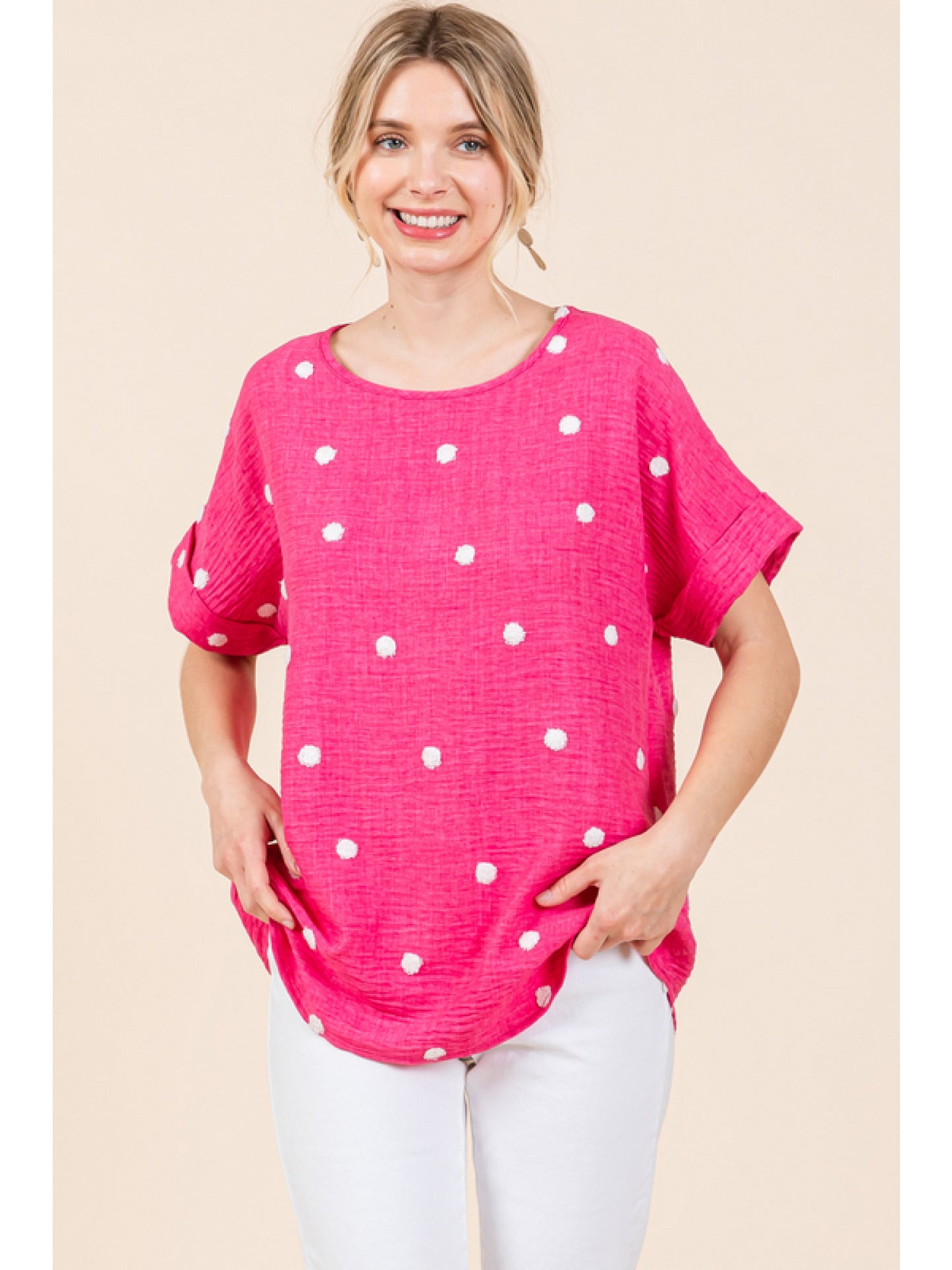 The Kingsley Dot Pattern Textured Top in Blue