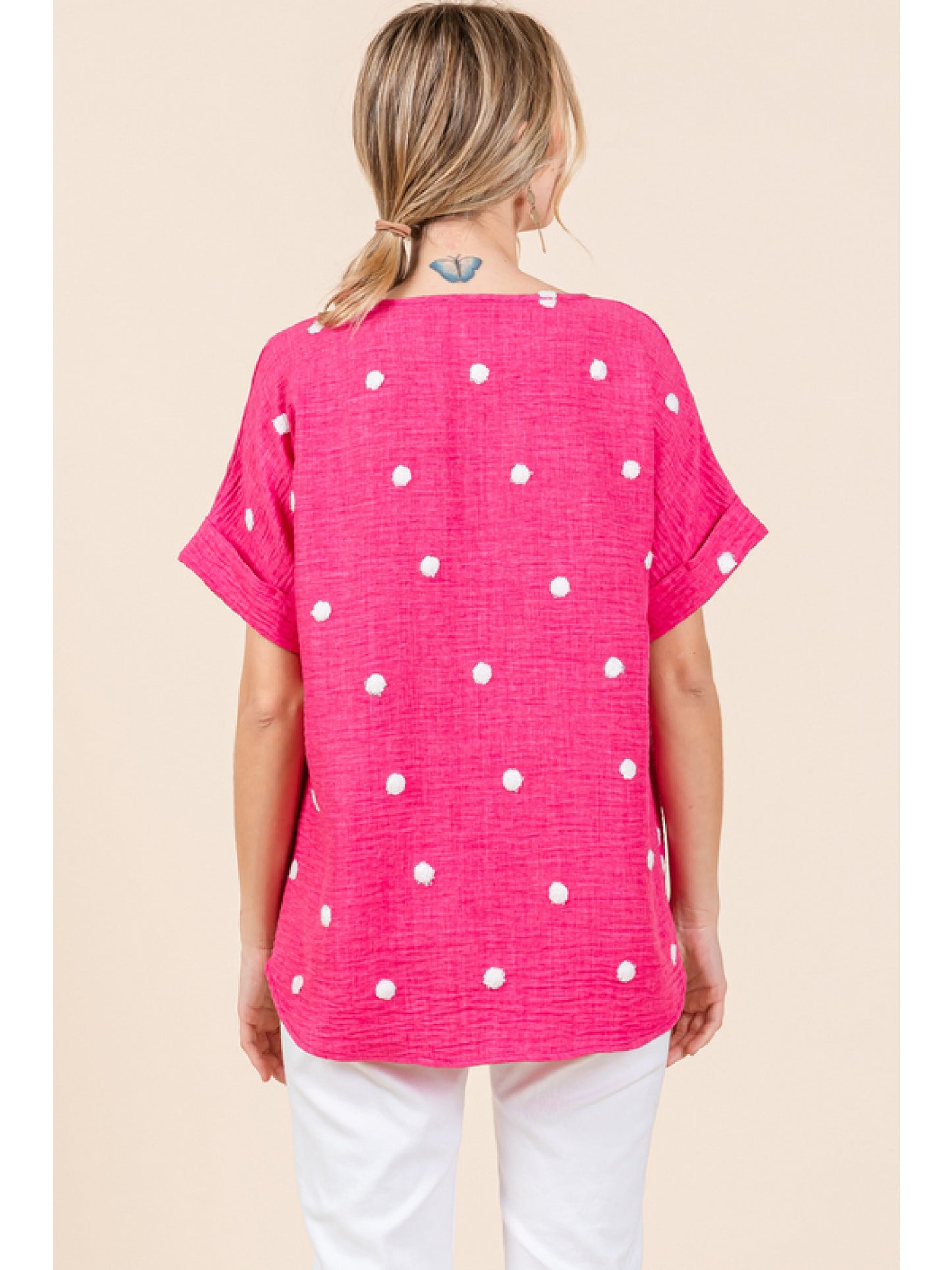 The Kingsley Dot Pattern Textured Top in Blue